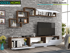 Meuble TV FREE 210cm - Marron et Blanc - salon et séjour — vue alternative