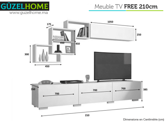 Meuble TV FREE 210cm - Chêne et Blanc - salon et séjour