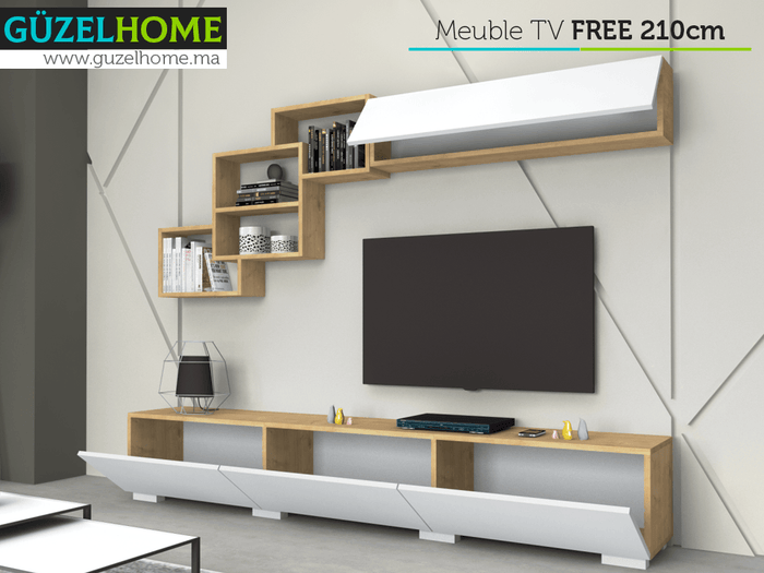 Meuble TV FREE 210cm - Chêne et Blanc - salon et séjour