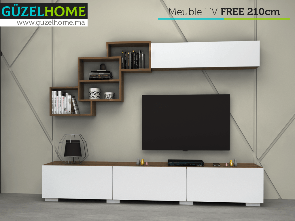 Meuble TV FREE 210cm - Marron et Blanc - salon et séjour