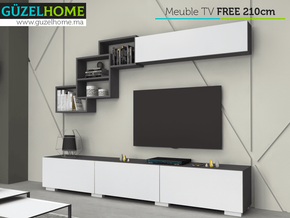 Meuble TV FREE 210cm - Gris Anthracite et Blanc - salon et séjour — vue alternative
