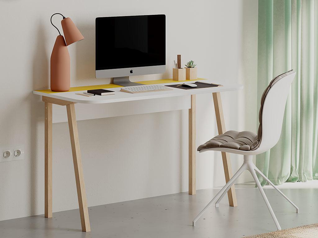 Bureau LUTON 120 cm - Blanc et Jaune - Structure en bois massif