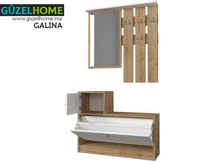 GALINA - Chêne et Blanc - Console d'entrée - Meuble Chaussures - Porte-Manteaux