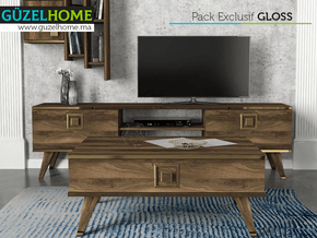 Pack EXCLUSIF GLOSS - Meuble TV - Table Basse - Noyer et Doré — vue alternative