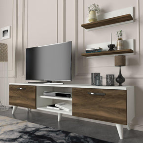 Meuble TV SELCAEG 180cm - Blanc et Noyer - Salon et séjour — vue alternative