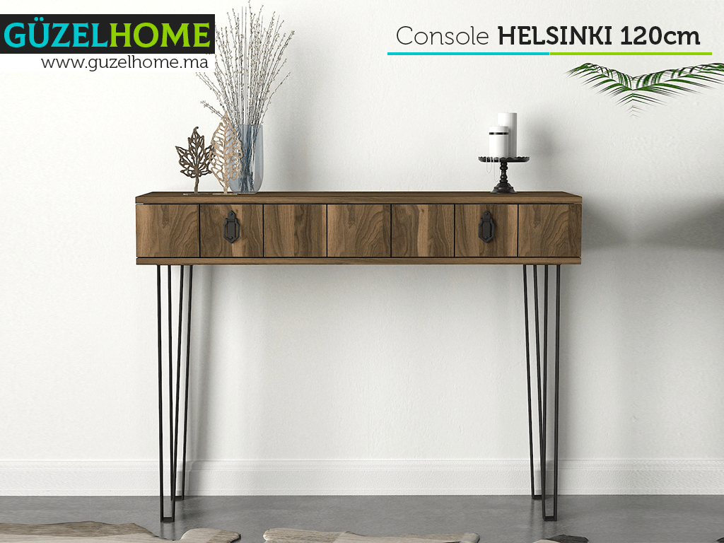 Console HELSINKI - Noyer et Noir - Meuble d'entrée