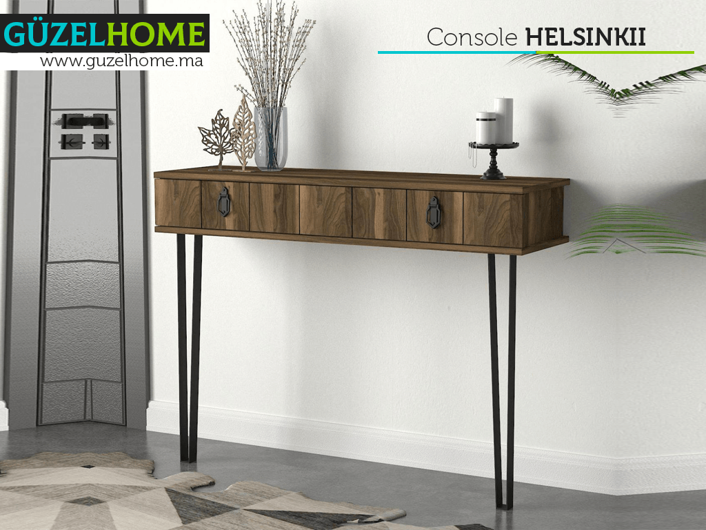 Console HELSINKII 120cm - Noyer et Noir - Ameublement d'intérieur Maroc