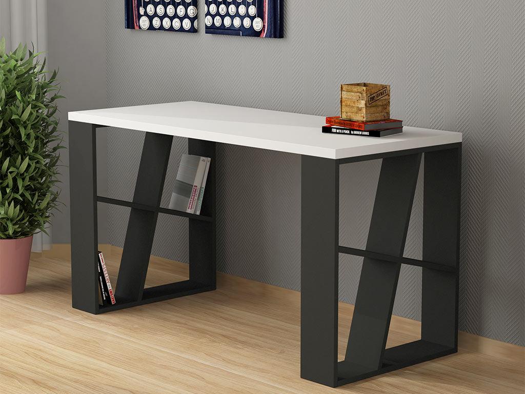 Bureau HONEY 137 cm - Blanc et Gris Anthracite - Étude et Travail