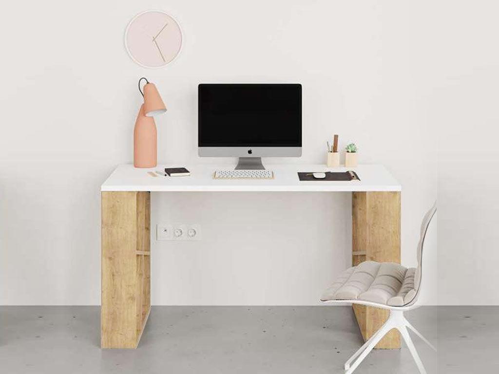 Bureau HONEY 137 cm - Blanc et Chêne - Étude et Travail