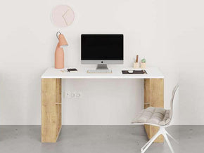 Bureau HONEY 137 cm - Blanc et Chêne - Étude et Travail - Meubles de décoration chez GÜZELHOME Maroc