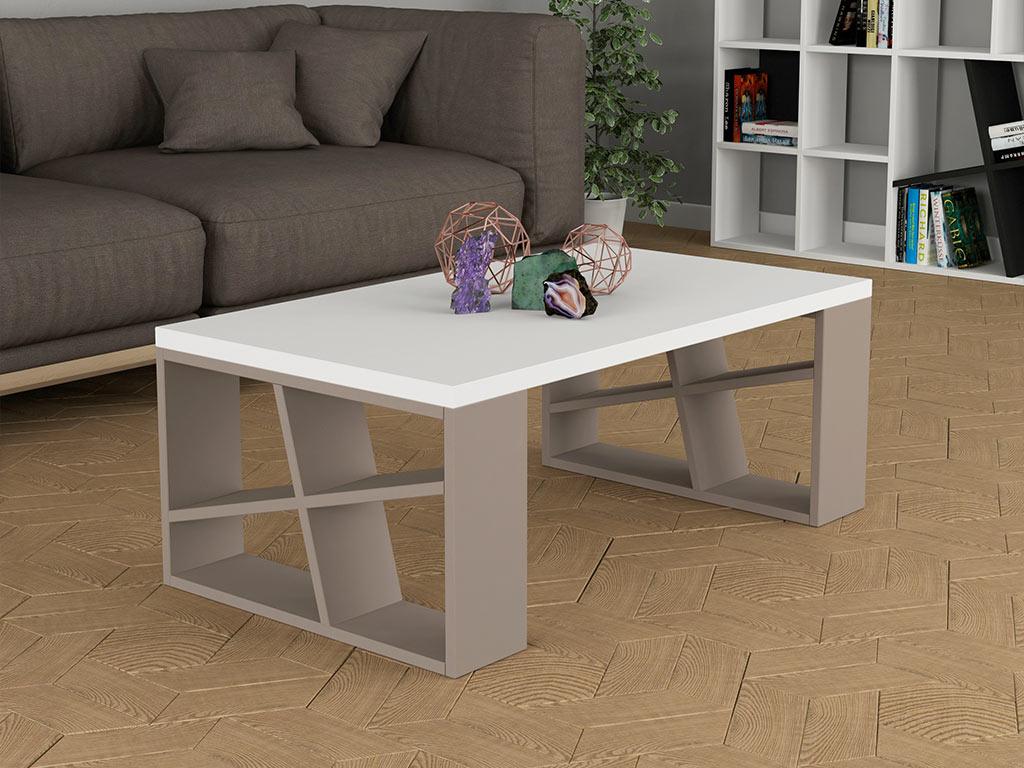 Table Basse pour séjour HONEY - Blanc et Light Mocha