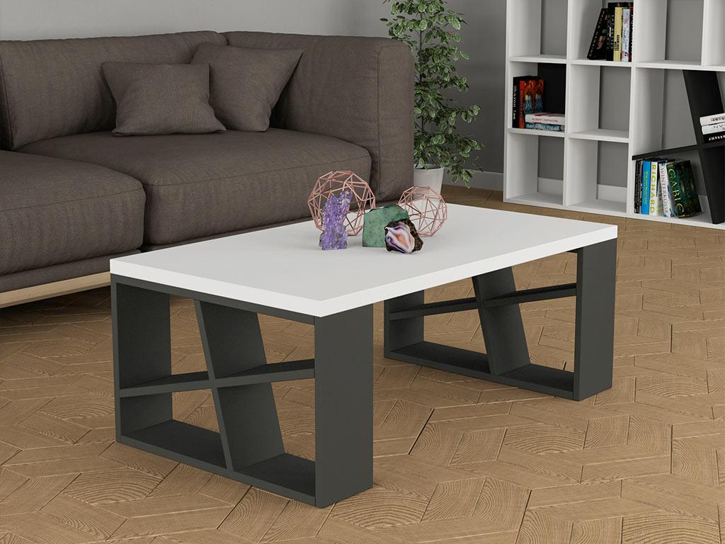 Table Basse pour séjour HONEY - Blanc et Gris Anthracite