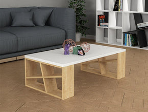 Table Basse pour séjour HONEY - Blanc et Chêne - Meubles de décoration chez GÜZELHOME Maroc
