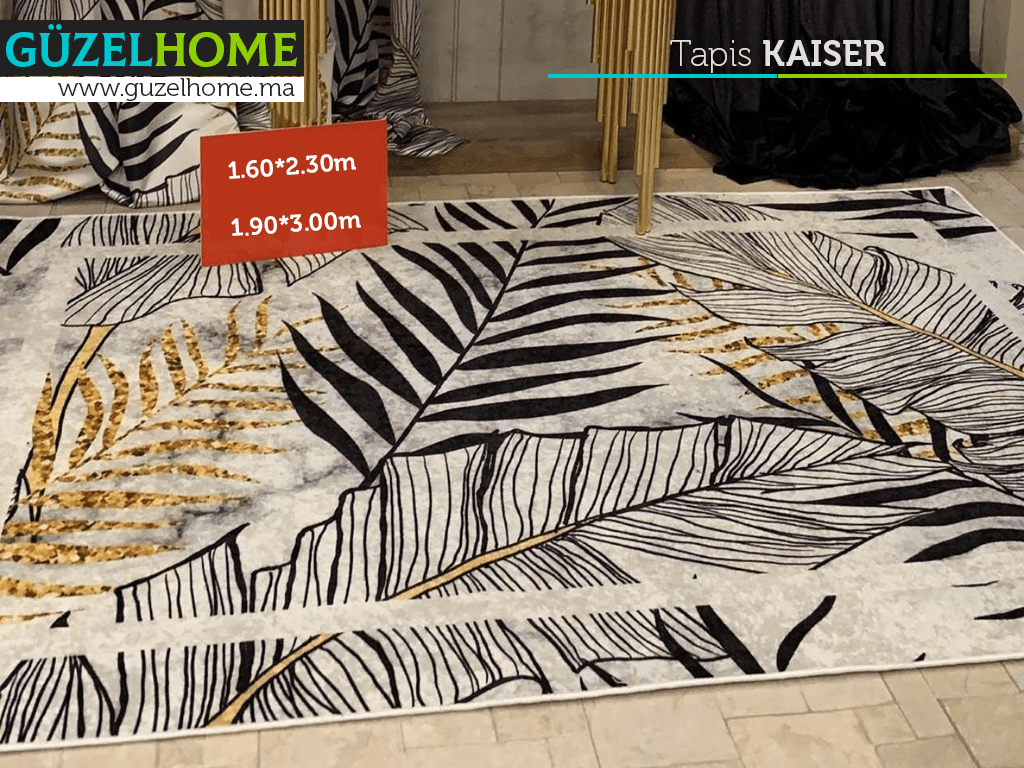 Tapis moderne imprimé KAISER - Noir et doré - Salon et séjour