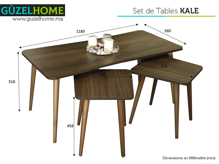 Set de 3 tables KALE 118cm - Noyer