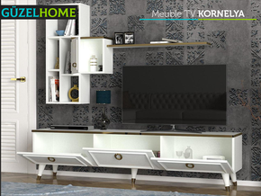 Meuble TV KORNELYA - Blanc et Doré — vue alternative