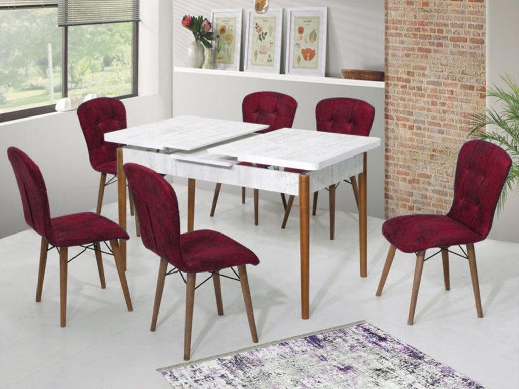 Salle à manger complète à 6 chaises KURMUZ - Table extensible