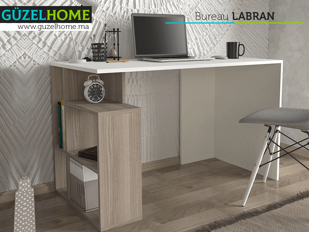 Bureau LABRAN - Blanc et Gris Cordoba - Table de travail