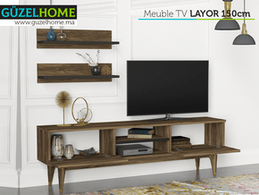 Meuble TV LAYOR 150cm - Noyer et Doré - Salon et séjour — vue alternative