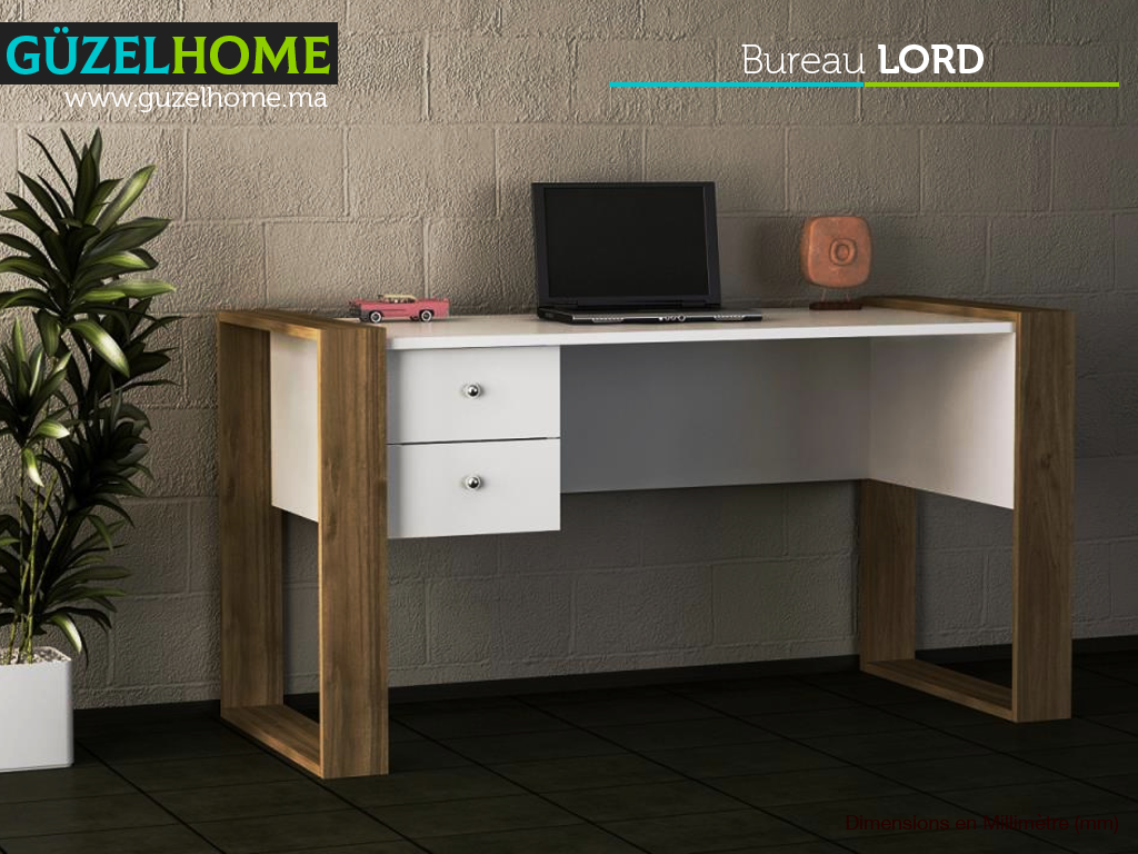 Bureau LORD - Blanc et Noyer