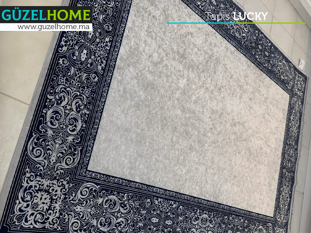Tapis moderne imprimé LUCKY - Gris et Bleu marine - Salon et séjour