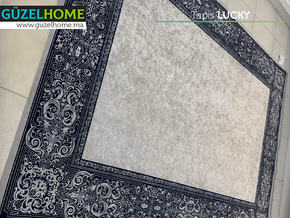 Tapis moderne imprimé LUCKY - Gris et Bleu marine - Salon et séjour - Meubles de décoration chez GÜZELHOME Maroc