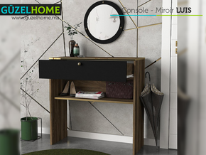 Console avec miroir LUIS - Noyer, doré et Noir — vue alternative
