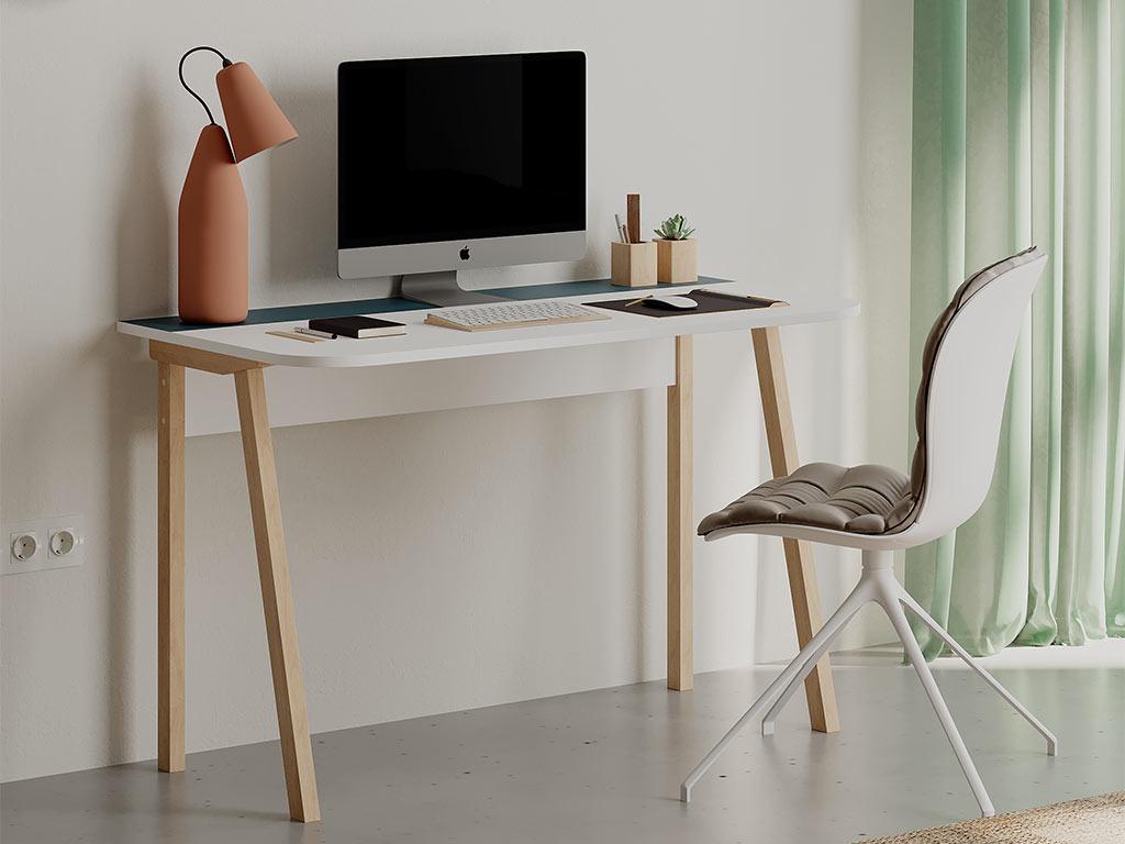Bureau LUTON 120 cm - Blanc et Turquoise - Structure en bois massif