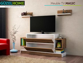 Meuble TV MAGIC avec 2 étagères - Noyer et Blanc — vue alternative