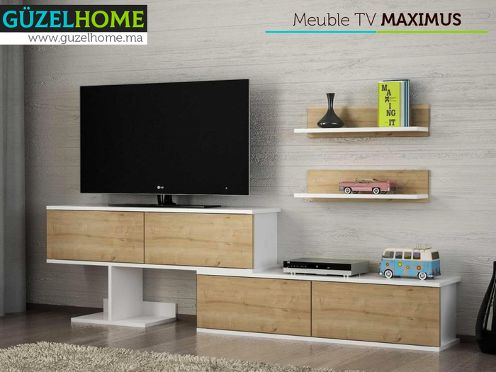 Meuble TV MAXIMUS - Blanc et Chêne