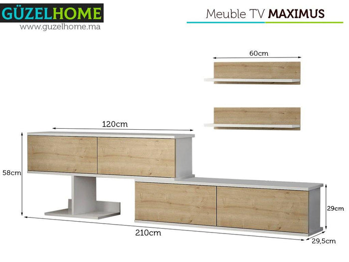 Meuble TV MAXIMUS - Blanc et Chêne