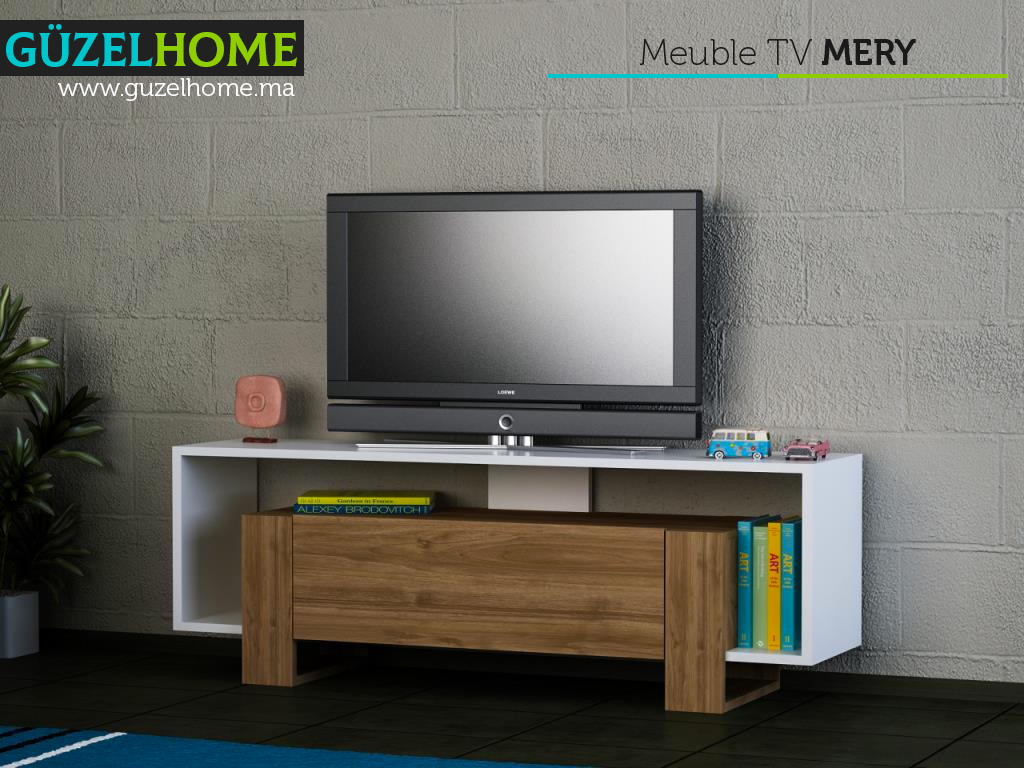 Meuble TV MERY - Noyer et Blanc