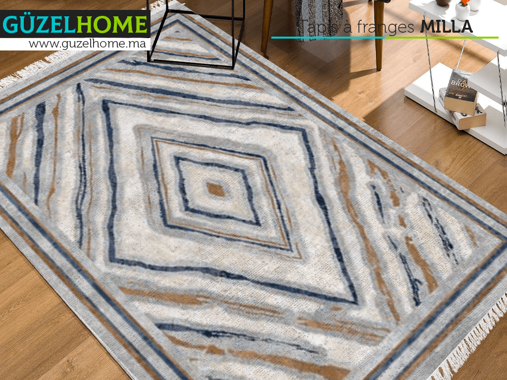 Tapis à franges moderne imprimé MILLA - Salon et séjour - Ameublement intérieur