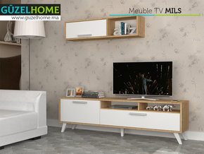 MILS 180CM - Meuble TV avec rangement - Chêne et Blanc - Meubles de décoration chez GÜZELHOME Maroc