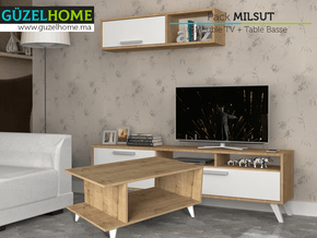 MILSUT - Meuble TV et table basse - Chêne et Blanc - Salon et séjour - Meubles de décoration chez GÜZELHOME Maroc