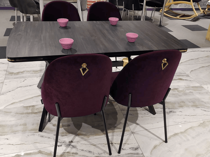 Salle à manger complète MINEL 150 cm à 6 chaises tapissées