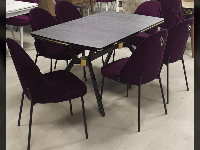 Salle à manger complète MINEL 150 cm à 6 chaises tapissées