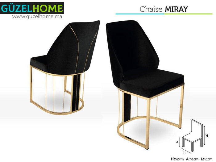 Chaise Moderne MIRAY pour salle à manger  - 92cm - Noir et doré