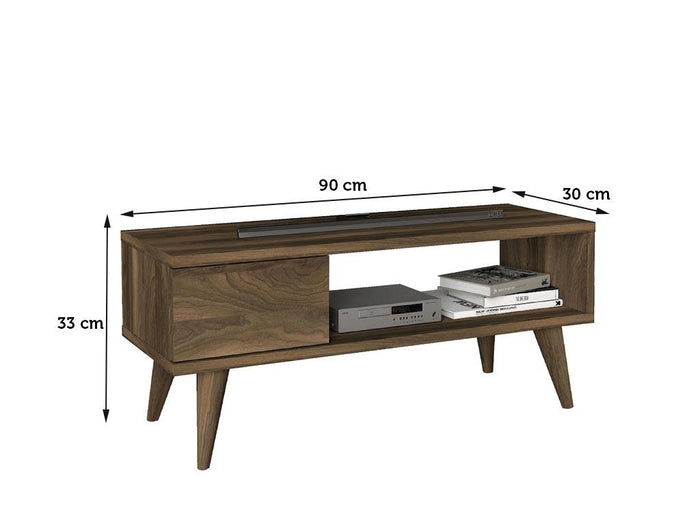 Table TV MALVA 90cm à 1 tiroir et 1 niche - Marron Noyer