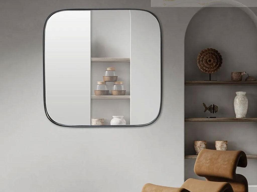 Miroir décoratif carré  - cadre en métal noir