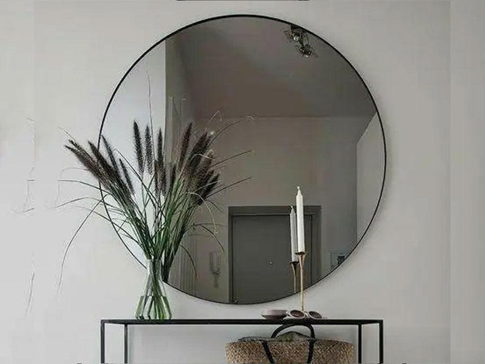 Miroir décoratif rond  - cadre en métal noir