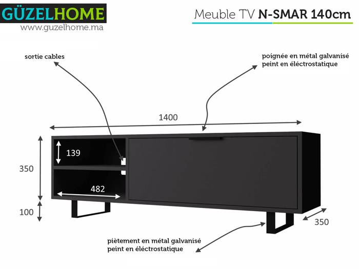 Table TV N-SMAR 140cm - Gris Anthracite - Salon et séjour