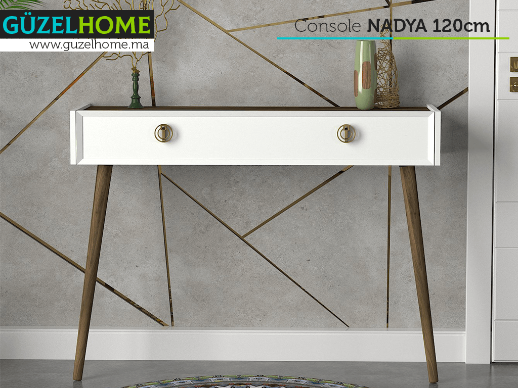Console NADYA 120cm - Blanc et Noyer - Ameublement intérieur Maroc
