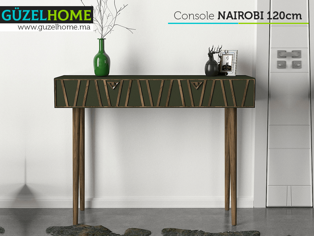 Console NAIROUBI - Vert militaire et Noyer - Ameublement Maroc
