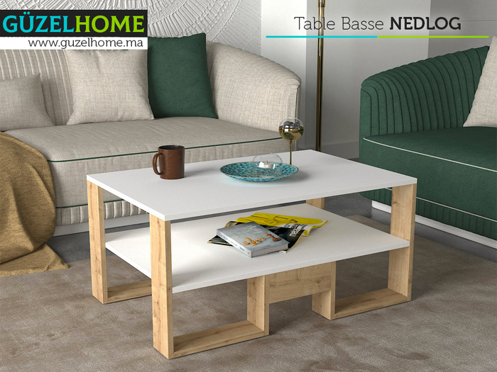 Table Basse NEDLOG - Chêne et Blanc - Salon et séjour