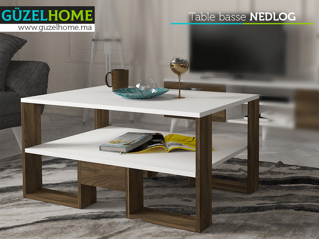 Table Basse NEDLOG - Noyer et Blanc