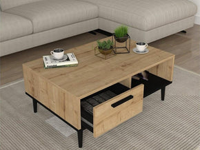 Table Basse à tiroir NEFEL - Chêne et Noir — vue alternative