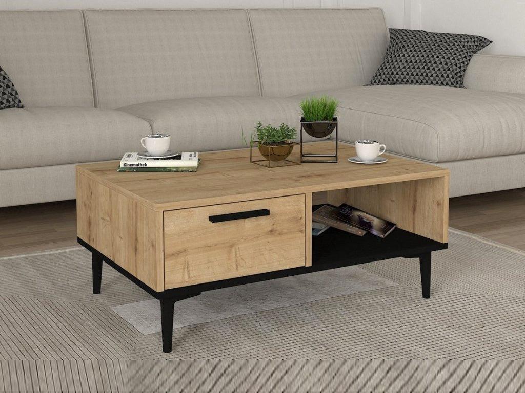Table Basse à tiroir NEFEL - Chêne et Noir