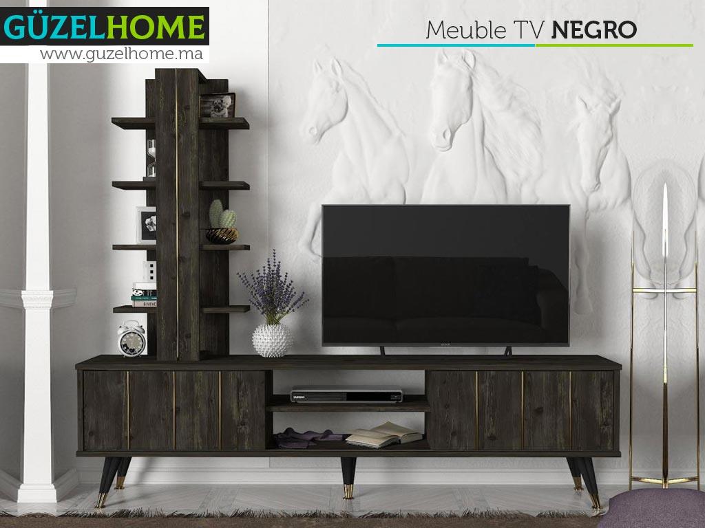 Meuble TV NEGRO - Noir Charbon et Doré