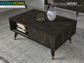Table Basse NEGRO - Noir Charbon et Doré - Salon et séjour — vue alternative